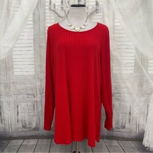 NEW Calvin Klein Size 2X Plus Red Ribbed Tunic Shirt Long Sleeve Pullover Hi-Low